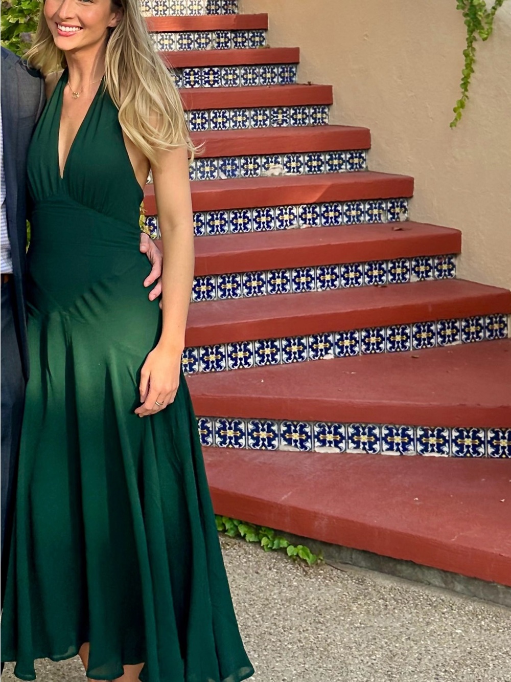 Reformation Dark Green V-Neck Maxi Dress with Back Tie - Picture 7 of 10